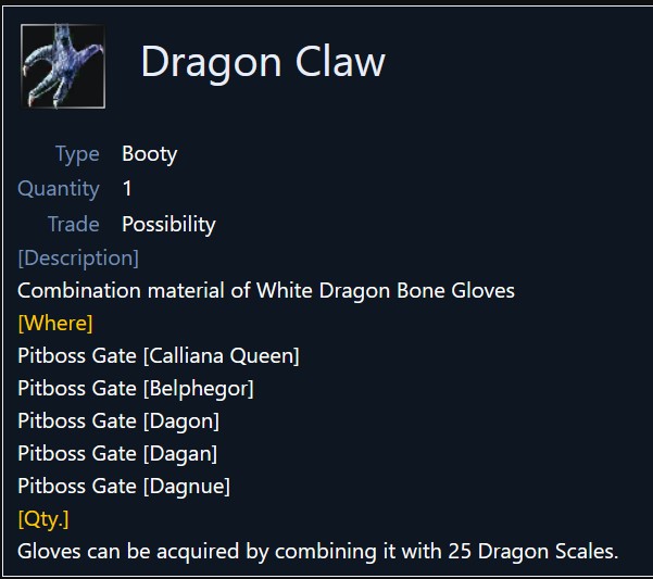 dragon claw item- white dragon armor - rf online redfox