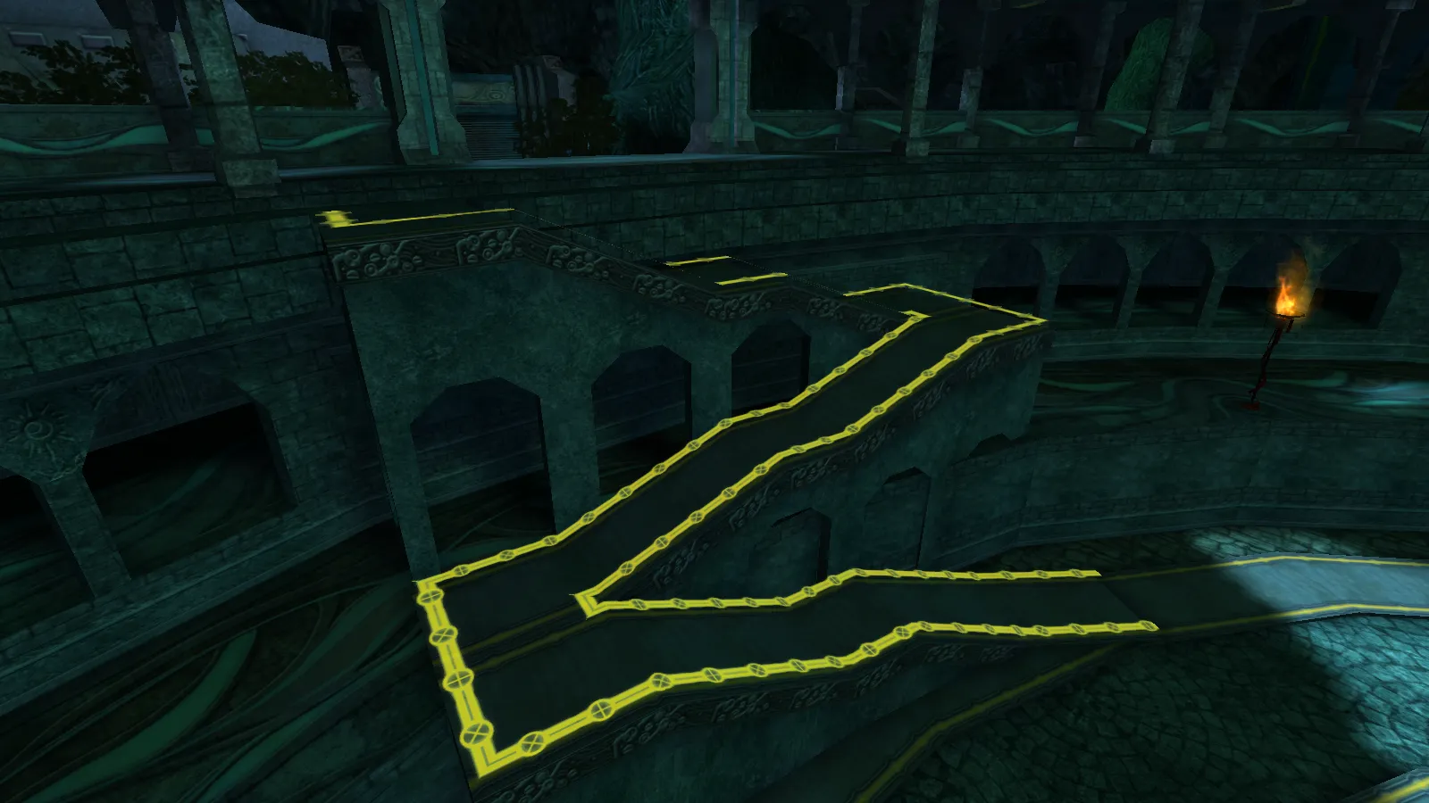To go to the center area you need to go through this zigzag.